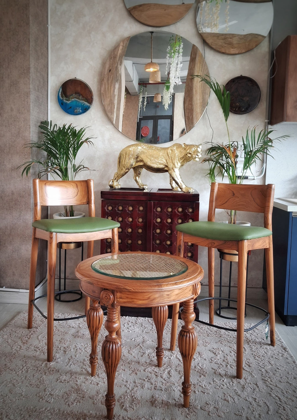 Handcrafted Teak Wood Bar Set