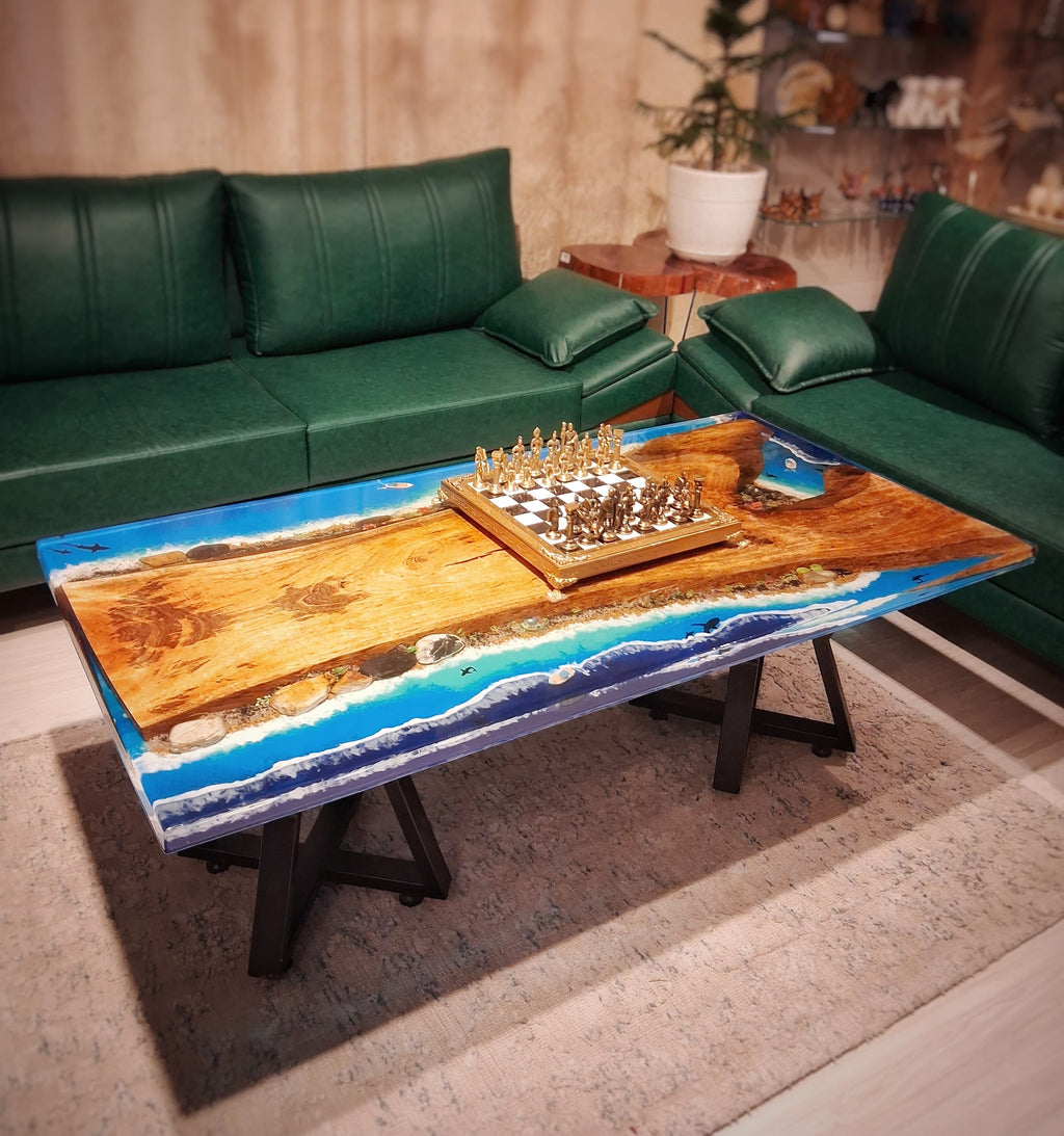 Tropical Escape: Live edge Resin Ocean Table