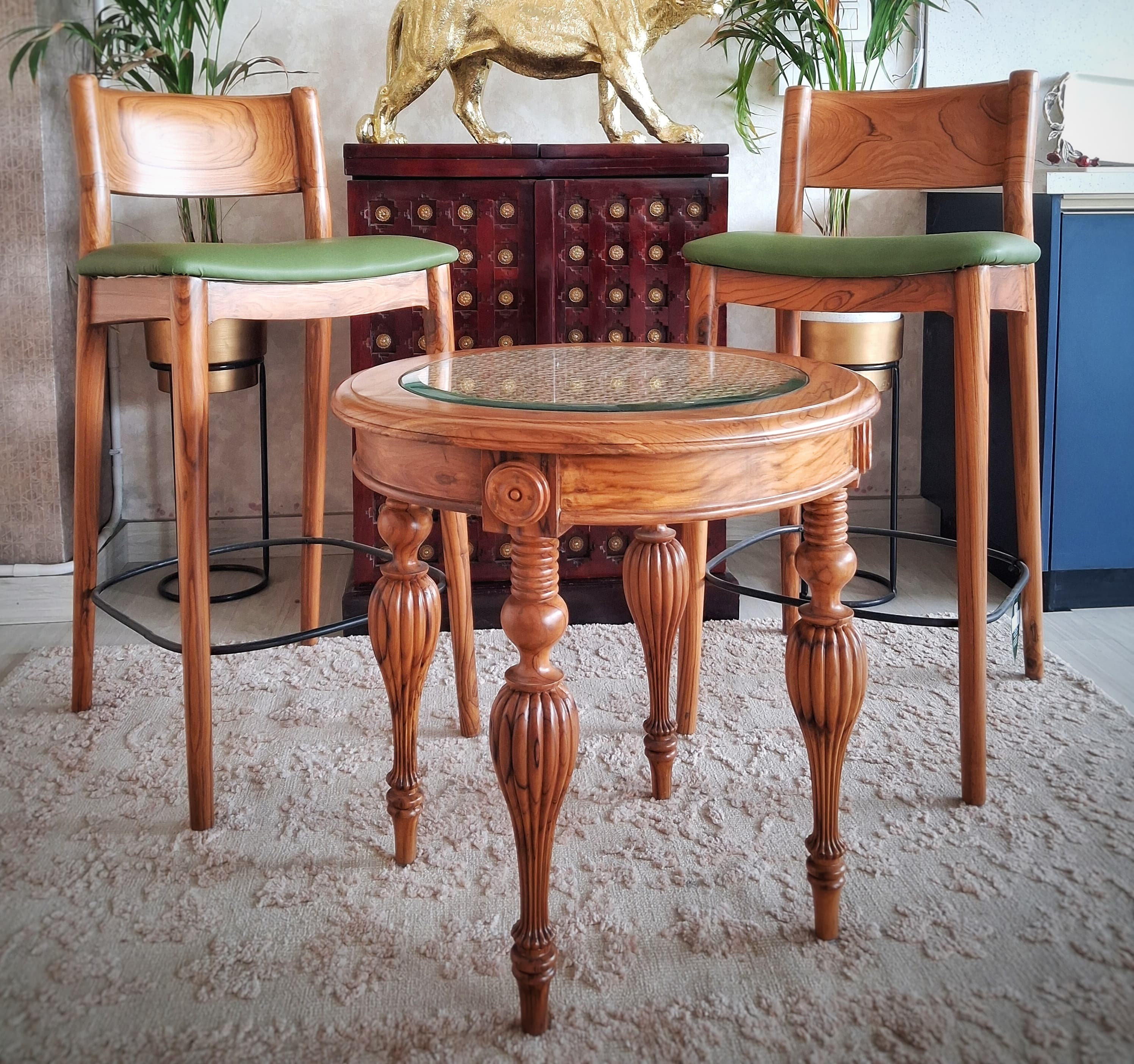 Handcrafted Teak Wood Bar Set