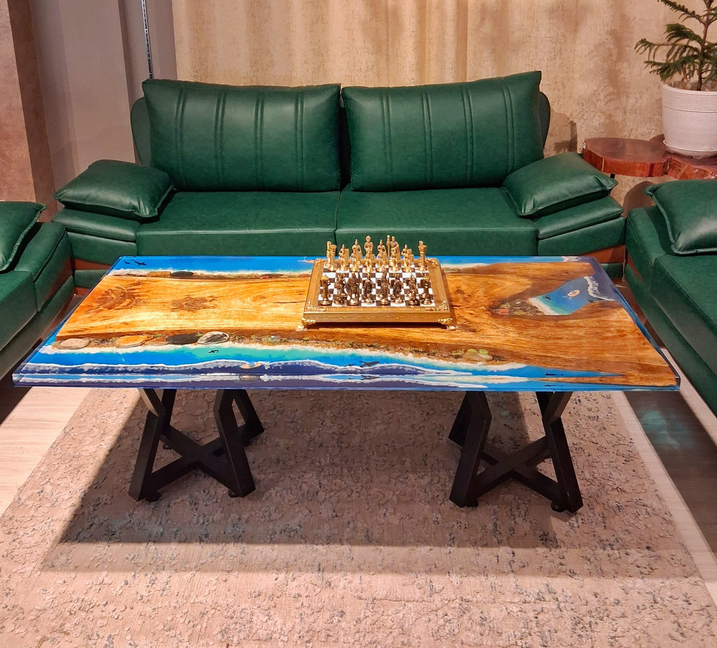 Tropical Escape: Live edge Resin Ocean Table