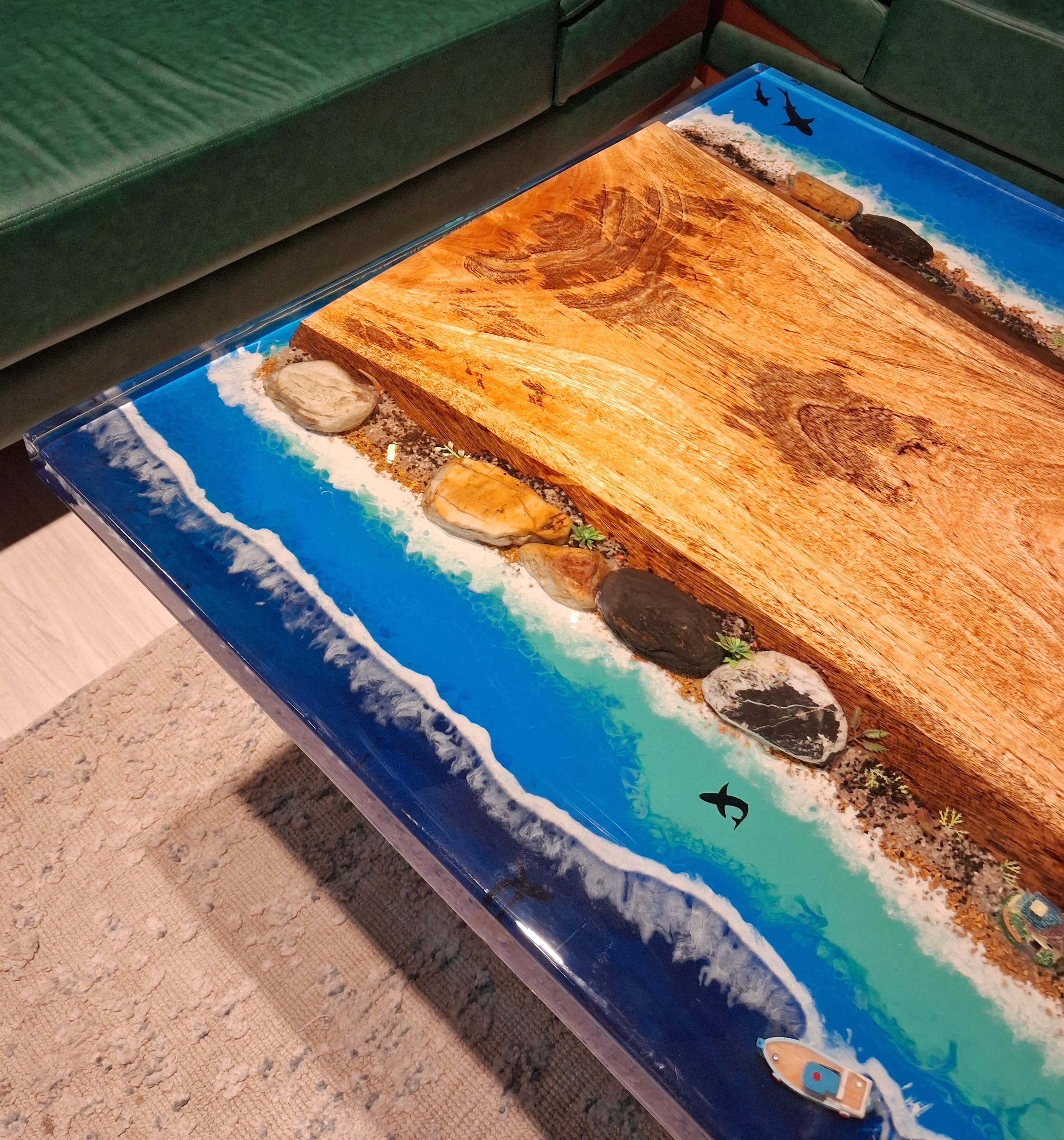 Tropical Escape: Live edge Resin Ocean Table
